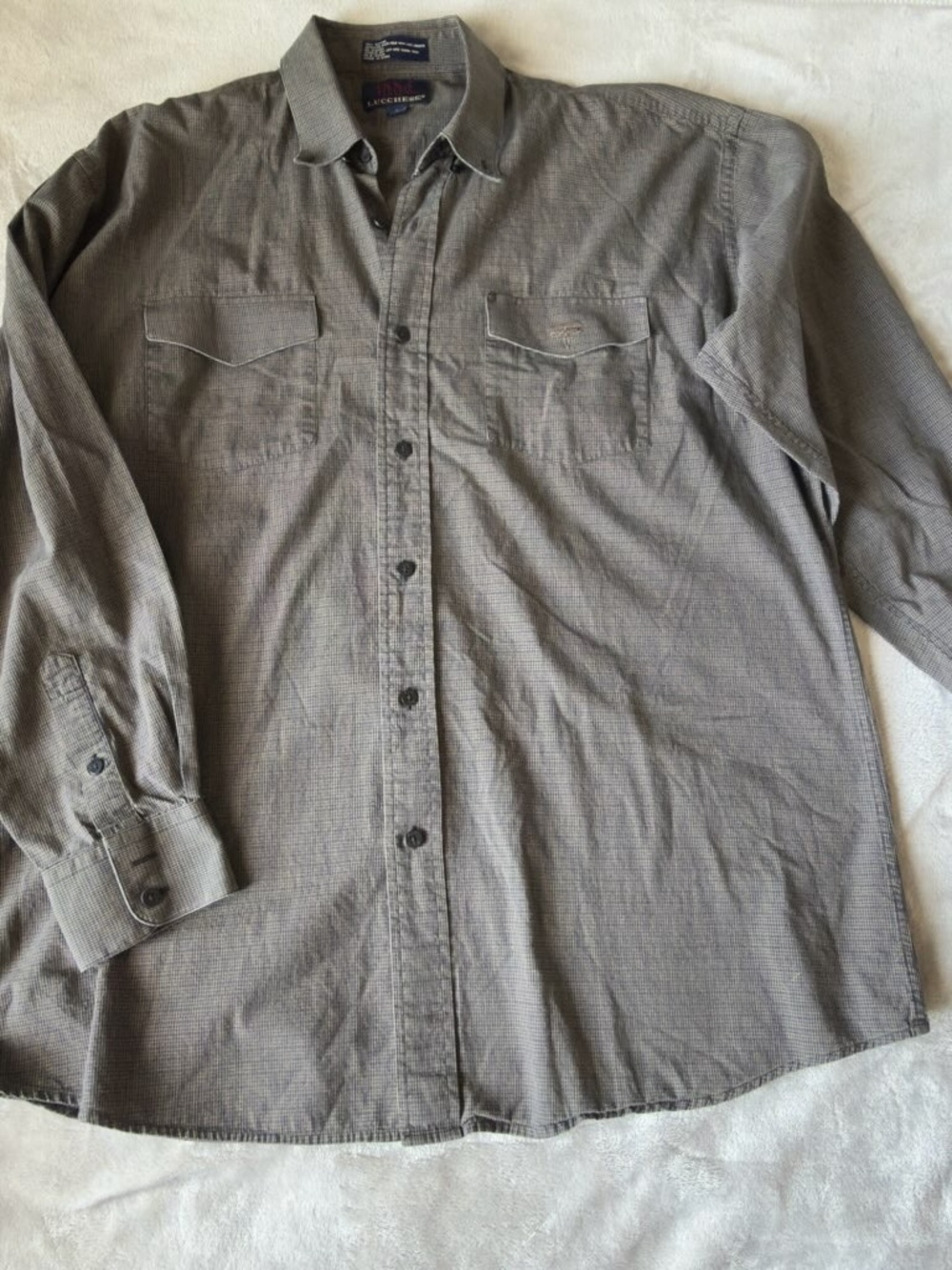 Lucchese 1883 Men's Western Shirt Size L Gray Plaid Long Sleeve Snap Pockets